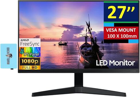 شاشة كمبيوتر سامسونج 27 بوصة (أحدث طراز 2026) - شاشة FHD 1080 بكسل، 75 هرتز، AMD FreeSync، HDMI، بدون حدود من 3 جوانب، مثالية للمنزل والعمل، رمادي أزرق داكن مع موسع منفذ USB DKZ in Saudi Arabia