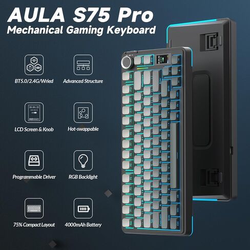 مجموعة لوحة مفاتيح وماوس لاسلكية من AULA، لوحة مفاتيح ميكانيكية S75 Pro + ماوس لاسلكي SC580 in Kuwait