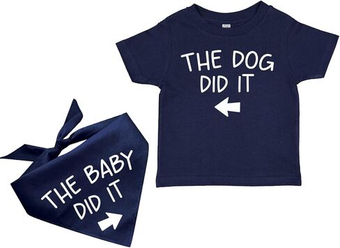 تي شيرت The Dog Did It and The Baby Did It للأطفال الرضع والأطفال الصغار بأكمام قصيرة ومجموعة باندانا متطابقة للكلاب (ألوان متنوعة) in Kuwait