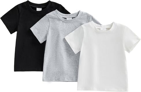 Toddler Baby Girl Boy Short Sleeve T Shirt Top 3Pcs Basic Solid Color Cotton Tee Shirts Blouse 6M-5Years Old in Saudi Arabia