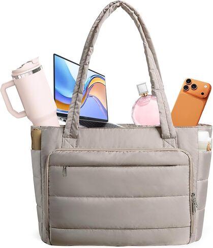 Yarwo Puffy Teacher Tote Bag for Women, Lightweight Work Bag with Accordion File Organizer Pocket and 15.6 in Laptop Sleeve in Saudi Arabia