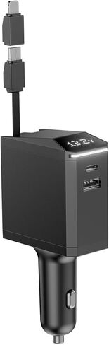 شاحن سيارة USB C، شاحن سريع من النوع C بقوة 217 وات بحد أقصى مع محول سيارة كابل مدمج قابل للسحب ومحول iPhone لسلسلة iPhone 15/14 وSamsung S24/S23 وMacBookPro/Air وiPad والمزيد in Kuwait