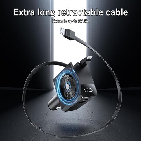 شاحن سيارة USB C، شاحن سريع من النوع C بقوة 217 وات بحد أقصى مع محول سيارة كابل مدمج قابل للسحب ومحول iPhone لسلسلة iPhone 15/14 وSamsung S24/S23 وMacBookPro/Air وiPad والمزيد in Kuwait
