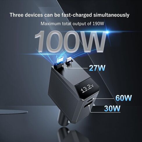 شاحن سيارة USB C، شاحن سريع من النوع C بقوة 217 وات بحد أقصى مع محول سيارة كابل مدمج قابل للسحب ومحول iPhone لسلسلة iPhone 15/14 وSamsung S24/S23 وMacBookPro/Air وiPad والمزيد in Kuwait
