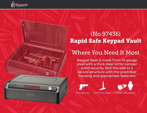 Hornady Rapid Safe Keypad Vault مع RFID Touch Free Entry، 97436 - مسدس مقاوم للعبث آمن مثالي لتخزين المسدسات وإكسسوارات الأسلحة والأشياء الثمينة - ثلاث طرق دخول مع علامتي RFID متضمنتين in Saudi Arabia