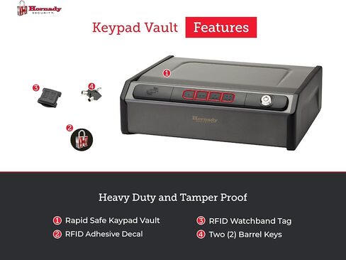 Hornady Rapid Safe Keypad Vault مع RFID Touch Free Entry، 97436 - مسدس مقاوم للعبث آمن مثالي لتخزين المسدسات وإكسسوارات الأسلحة والأشياء الثمينة - ثلاث طرق دخول مع علامتي RFID متضمنتين in Saudi Arabia
