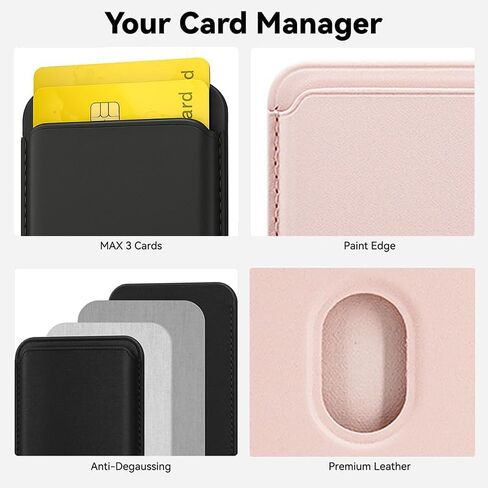 حامل بطاقة لسلسلة iPhone 16/15/14/13/12، محفظة جلدية RFID مع ملحق مغناطيسي قوي، متوافق مع الجرابات والملحقات (رمادي وردي) in Saudi Arabia