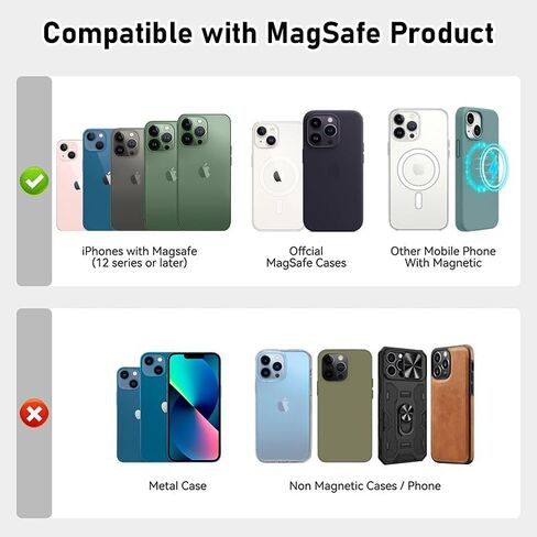 حامل بطاقة لسلسلة iPhone 16/15/14/13/12، محفظة جلدية RFID مع ملحق مغناطيسي قوي، متوافق مع الجرابات والملحقات (رمادي وردي) in Saudi Arabia