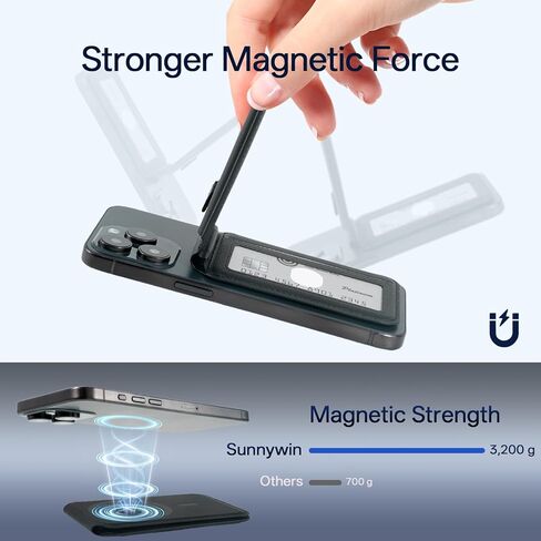 لمحفظة MagSafe، حامل 5 بطاقات، حجب RFID، محفظة مغناطيسية لهاتف iPhone 17 مع حامل قابل للتعديل، محفظة هاتف من الجلد النباتي، لسلسلة iPhone 16/15/14/13/12، وليس لسلسلة 13/12 Mini، أسود in Kuwait