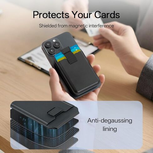 لمحفظة MagSafe، حامل 5 بطاقات، حجب RFID، محفظة مغناطيسية لهاتف iPhone 17 مع حامل قابل للتعديل، محفظة هاتف من الجلد النباتي، لسلسلة iPhone 16/15/14/13/12، وليس لسلسلة 13/12 Mini، أسود in Kuwait