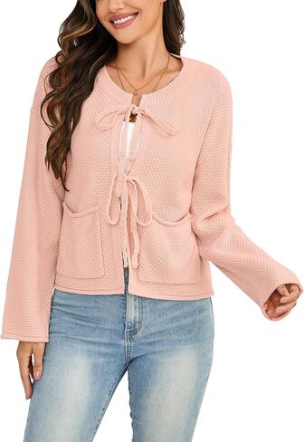 Bsubseach Striped Cropped Cardigan Sweater for Women Zip Up Lightweight Jacket Trendy Fall Outfits Spring Clothes Sweatshirts in Saudi Arabia