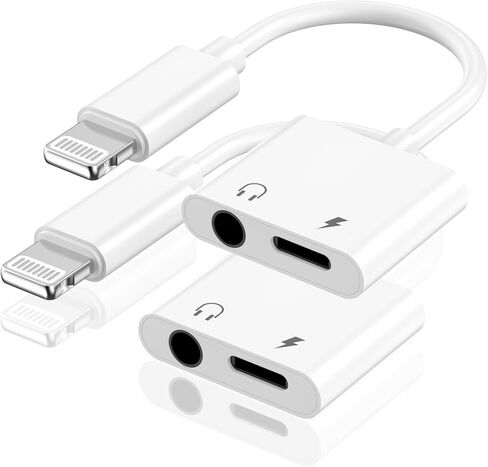 2 حزمة [معتمدة من Apple MFi] محول مقبس سماعة الرأس 2 في 1، 2 في 1 iPhone 3.5 مم صوت Aux + كابل شاحن محول دونجل متوافق مع iPhone 14 13 12 11 XS XR X 8 7 6 in Kuwait