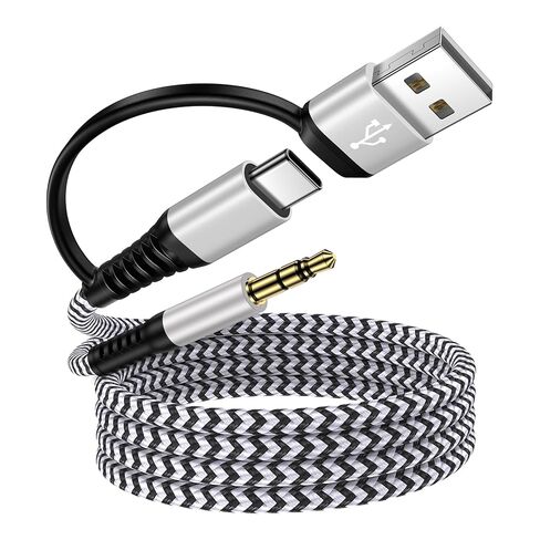 كابل USB إلى 3.5 ملم صوت Aux لسماعات الرأس ومكبرات الصوت PC PS5 وأجهزة الكمبيوتر المحمول، 2 في 1 6FT من النوع C إلى 3.5 ملم محول سماعة رأس TRS ستيريو مضفر سلك Aux لـ iPhone 17 Pro Max/17/16/16 Pro/15 Plus/Samsung in Saudi Arabia