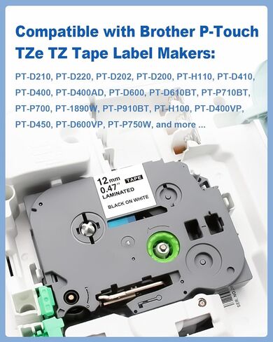 TZe-231 Label Maker Tape 12mm 0.47 Laminated White 1/2 Inch Replacement for Brother P-Touch Label Tape TZe231 TZ-231 Black on White TZe TZ Tape for Brother PT-D210 D220 1280 H110 1280 D400,6-Pack in Saudi Arabia