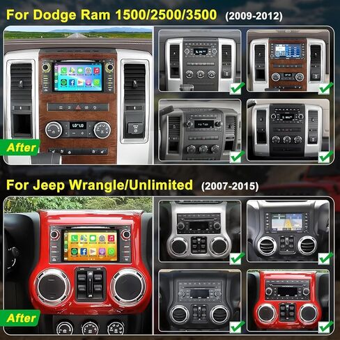 راديو السيارة ستيريو مع مشغل CD/DVD لسيارة Dodge RAM 1500 2500 3500 (2009-2012)، لسيارة Jeep Wrangle/Unlimited (2007-2015)، وحدة رأس 7 بوصة مع CarPlay وAndroid Auto، بلوتوث ونظام تحديد المواقع العالمي للملاحة in Kuwait