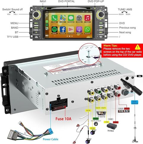 راديو السيارة ستيريو مع مشغل CD/DVD لسيارة Dodge RAM 1500 2500 3500 (2009-2012)، لسيارة Jeep Wrangle/Unlimited (2007-2015)، وحدة رأس 7 بوصة مع CarPlay وAndroid Auto، بلوتوث ونظام تحديد المواقع العالمي للملاحة in Kuwait