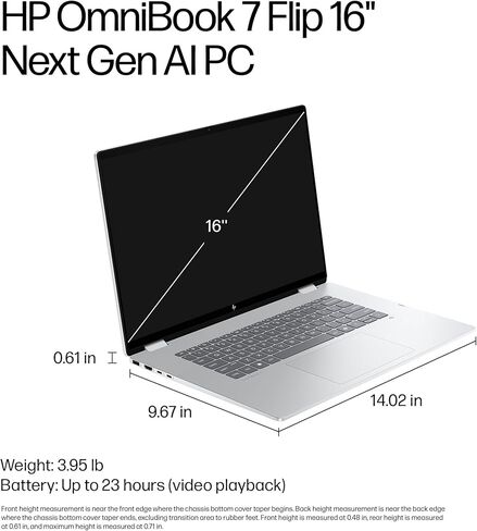 كمبيوتر HP OmniBook 7 Flip مقاس 16 بوصة 2 في 1 من الجيل التالي AI، شاشة لمس 3K OLED 120 هرتز، Intel Core Ultra 7 258V، ذاكرة الوصول العشوائي 32 جيجابايت، 1 تيرابايت SSD، Intel Arc 140V GPU، Windows 11 Home، فضي جليدي (متجدد) in Kuwait
