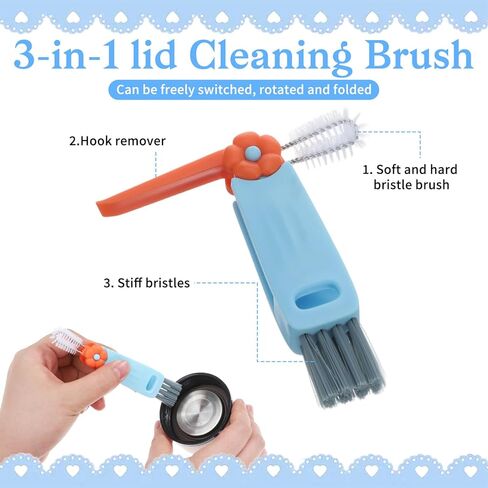 Straw Cleaner Brush Set: 3 Pcs Reusable Pea Long Straw Pipe Cleaner Brushes and 2 Pcs Cup Lid Cleaning Brush for Water Bottles and Tumblers in Saudi Arabia