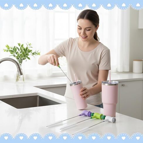 Straw Cleaner Brush Set: 3 Pcs Reusable Pea Long Straw Pipe Cleaner Brushes and 2 Pcs Cup Lid Cleaning Brush for Water Bottles and Tumblers in Saudi Arabia