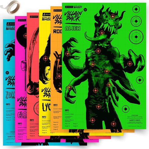 أهداف إطلاق النار الشريرة من MASANI - 12 حزمة من الأهداف الورقية - 2X كل وحش - داخلي/خارجي، متعة نطاق الفناء الخلفي لجميع مسدسات BB والمسدسات والبندقية والقوس والنشاب والرماية والكريات وبنادق Airsoft - 12 × 18 بوصة in Kuwait