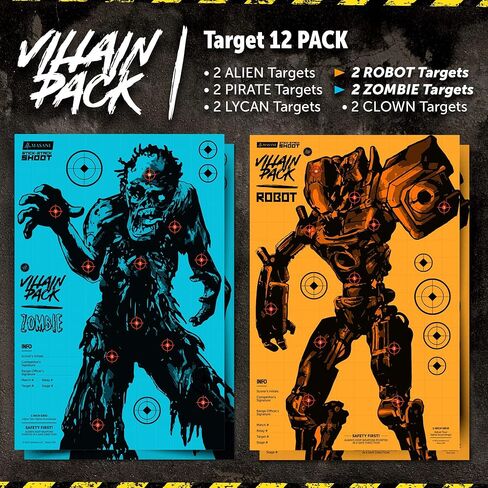 أهداف إطلاق النار الشريرة من MASANI - 12 حزمة من الأهداف الورقية - 2X كل وحش - داخلي/خارجي، متعة نطاق الفناء الخلفي لجميع مسدسات BB والمسدسات والبندقية والقوس والنشاب والرماية والكريات وبنادق Airsoft - 12 × 18 بوصة in Kuwait