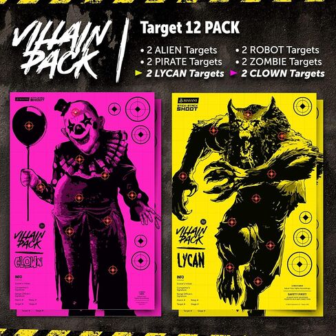أهداف إطلاق النار الشريرة من MASANI - 12 حزمة من الأهداف الورقية - 2X كل وحش - داخلي/خارجي، متعة نطاق الفناء الخلفي لجميع مسدسات BB والمسدسات والبندقية والقوس والنشاب والرماية والكريات وبنادق Airsoft - 12 × 18 بوصة in Kuwait