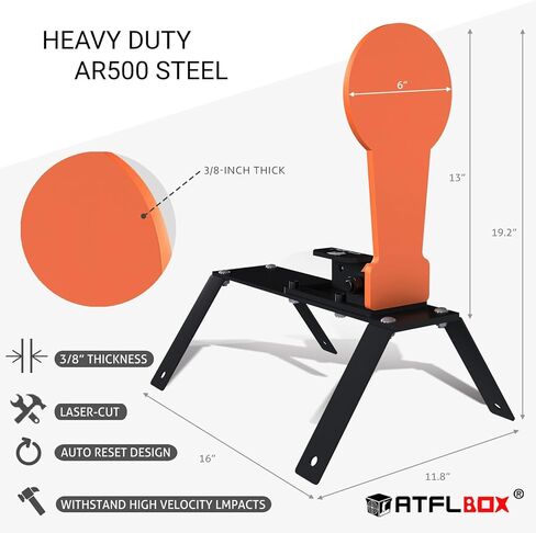 ATFLBOX 3/8" AR500 12.8'' Classic Popper Steel Shooting Target with Stand, 6'' Plate Auto Reset Target for Shooting Range, Suitable for Pistol, Rifle, Handgun, Shotgun, Rimfire in Saudi Arabia