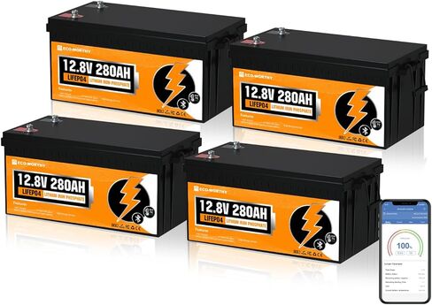 ECO-WORTHY 12V 280Ah 2 Pack LiFePO4 Lithium Battery with Bluetooth, Low Temp Protection, Built-in 200A BMS, 3584Wh Energy. Perfect for Off-Grid, RV, Solar System, Camper, Travel Trailer, Backup System in Saudi Arabia