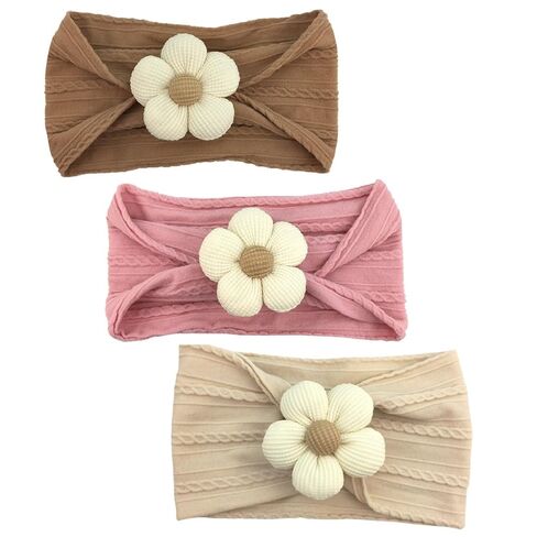 3 Pcs Soft Hairbands Baby Girls Flower Nylon Headband Hair Accessories for Newborn Infant Toddler Kids in Saudi Arabia
