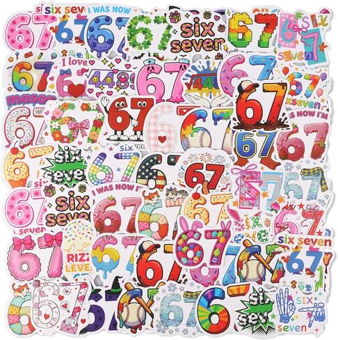67Pcs 67 Stickers, 6 7 Birthday Decorations Meme Stickers, Funny 6 7 Sticker Pack, Six Seven Birthday Decorations, Waterproof Vinyl Gifts for Water Bottle, Phone Case in Kuwait