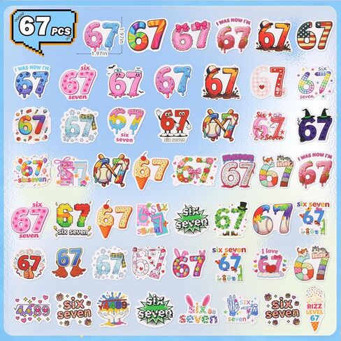 67Pcs 67 Stickers, 6 7 Birthday Decorations Meme Stickers, Funny 6 7 Sticker Pack, Six Seven Birthday Decorations, Waterproof Vinyl Gifts for Water Bottle, Phone Case in Kuwait