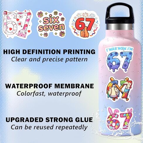 67Pcs 67 Stickers, 6 7 Birthday Decorations Meme Stickers, Funny 6 7 Sticker Pack, Six Seven Birthday Decorations, Waterproof Vinyl Gifts for Water Bottle, Phone Case in Kuwait
