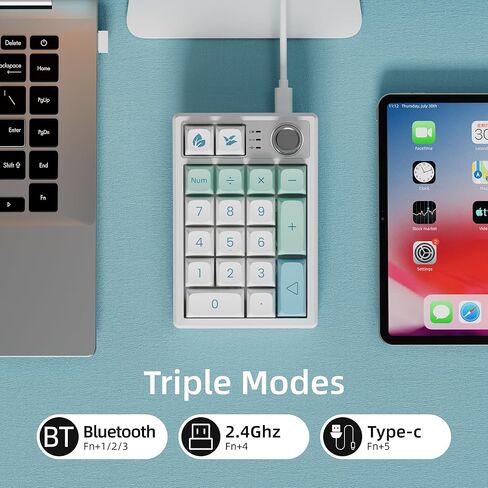 حشية لوحة أرقام ميكانيكية مثبتة بصوت كريمي، بلوتوث/2.4 جيجا/USB-C، لوحة مفاتيح رقمية ماكرو قابلة للبرمجة، لوحة أرقام قابلة لإعادة الشحن، مقبض معدني بإضاءة خلفية RGB قابل للتبديل السريع من أجل Win/Mac، Mint in Saudi Arabia