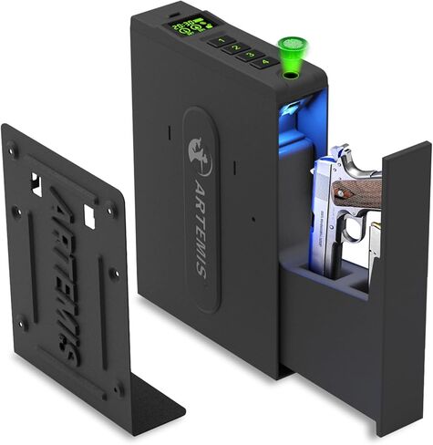 Artemis Biometric Handgun Safe Pistol Safe with Pops-Open Lid, Unlock Fingerprint/Digital PIN/Key Access Gun Safe for Home Bedroom Nightstand Cloakroom living room and Car T20 in Saudi Arabia
