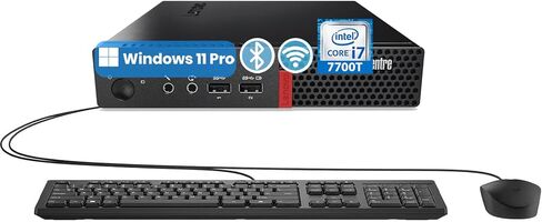 كمبيوتر مكتبي صغير Lenovo ThinkCentre M710q، Core i7-7700T 2.9 جيجا هرتز، 8 جيجا رام، 256 جيجا SSD، لوحة مفاتيح وماوس، واي فاي، DisplayPort، Windows 11 Pro (متجدد) in Kuwait