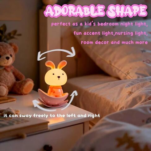 Night Lights for Kids,Rechargeable Nightlight,Small Lamps for Baby Nursery,Pink Bunny Potable Lamp,Soft Eye Caring,Breastfeeding,Sleep Aid,Cute Funny Elegant Gifts for Toddler Boys Girls in Kuwait