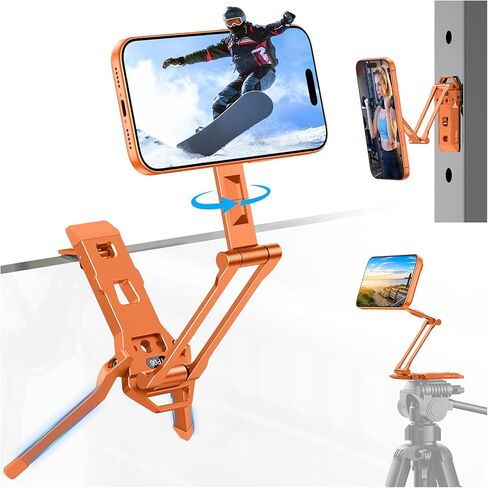 OMOTON TP06 for MagSafe Tripod Hook, 360°Rotate Magnetic Phone Tripod for iPhone 17/16/15 Pro Max Air, Fold Phone Stand Selfie Stick with 1/4" Screw, Acra Fits Vlog, Gym, Travel Essentials, Orange in Saudi Arabia