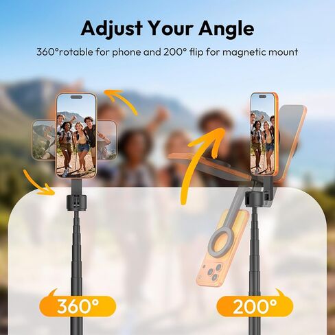 ULANZI SK26 Magnetic Phone Tripod, 44.5'' Selfie Stick for Magsafe w Remote, Portable Tripod for iPhone 17 Pro Extendable Cell Phone Stand Lightweight for Vlog Travel Recording Streaming Selfies in Kuwait