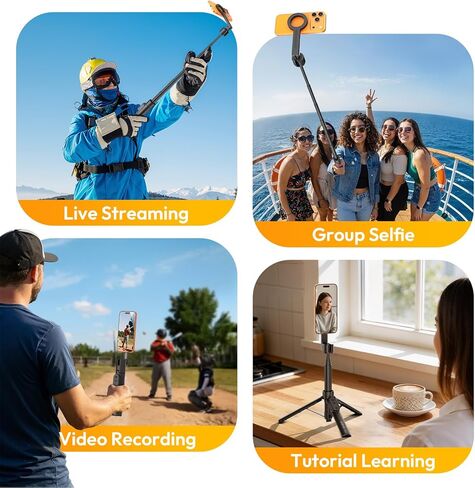 ULANZI SK26 Magnetic Phone Tripod, 44.5'' Selfie Stick for Magsafe w Remote, Portable Tripod for iPhone 17 Pro Extendable Cell Phone Stand Lightweight for Vlog Travel Recording Streaming Selfies in Kuwait
