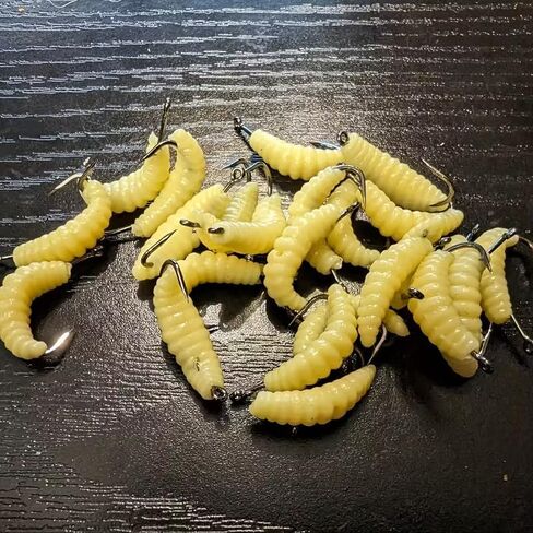 12Pcs Rubber Maggots Fishing Bait, Fishing Maggot, Bulk Fishing Grubs for Trout, Crappie, Pan Fish, Bluegill, Fresh Water Fishing Lures Set(Hooks and Worms) in Saudi Arabia