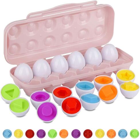 Hhyn Color Shape Matching Eggs, Pink, 12 Eggs | Preschool Learning Educational Sorting, Easter Eggs Toys Gift, Recognition Skills for Kids Boys Girls with Eggs Holder in Saudi Arabia