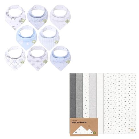 KeaBabies 8-Pack Organic Baby Bandana Drool Bibs and 6-Pack Baby Burp Cloths for Baby Boys and Girls - Stylish Unisex Bandana Bibs - Organic Cotton Burp Clothes for Baby Boy - Super Absorbent Bandana in Saudi Arabia