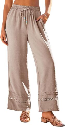 Dokotoo Womens High Waist Wide Leg Casual Palazzo Pants for Summer Trendy Lightweight Lace Lounge Trousers with Pockets in Saudi Arabia