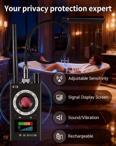 أجهزة كشف الكاميرا الخفية، أجهزة كشف الكاميرات المضادة للتجسس، أجهزة كشف تعقب GPS، أجهزة كشف الأجهزة المخفية للمركبات الترفيهية والفنادق والحمامات والمنازل والمكاتب (أسود) in Kuwait