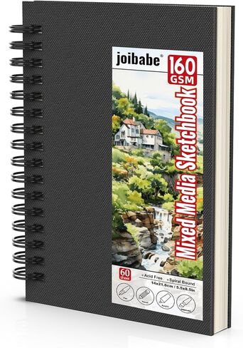 دفتر رسم وسائط مختلطة مقاس 5.5 بوصة × 8.5 بوصة من Joibabe، 60 ورقة (68LB/160GSM) دفتر رسم صلب مزدوج الجوانب، لوحة رسم حلزونية 120 صفحة، ورق فني للرسم خالٍ من الأحماض للأطفال والكبار in Kuwait