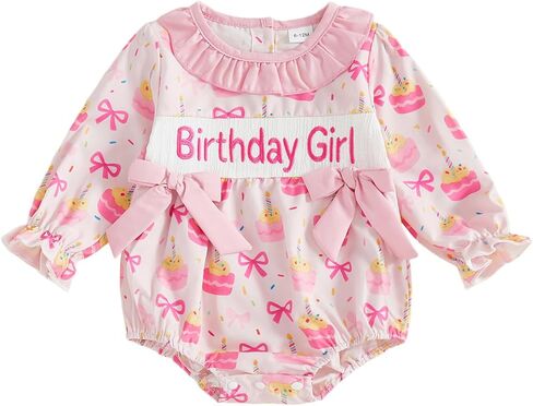 BemeyourBBs Baby Girl First Birthday Outfit 1st Birthday Cake Smocked Romper Jumpsuit One Year Clothes in Saudi Arabia
