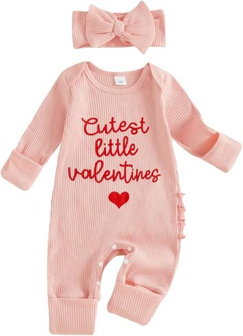 زي My First Valentine Baby Girl لحديثي الولادة على شكل قلب وأكمام طويلة بدلة رومبير لفصل الربيع ملابس للفتيات الرضع in Kuwait