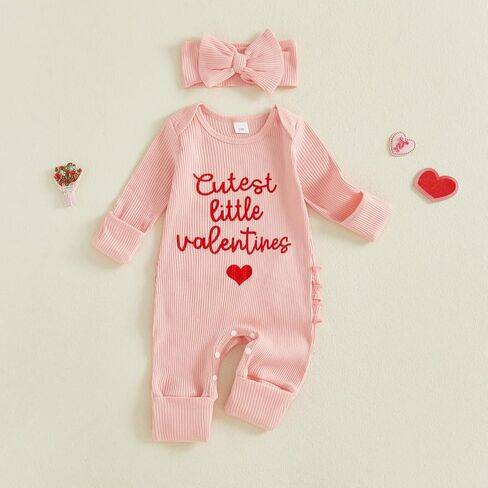 زي My First Valentine Baby Girl لحديثي الولادة على شكل قلب وأكمام طويلة بدلة رومبير لفصل الربيع ملابس للفتيات الرضع in Kuwait