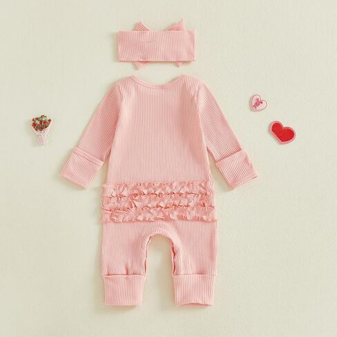 زي My First Valentine Baby Girl لحديثي الولادة على شكل قلب وأكمام طويلة بدلة رومبير لفصل الربيع ملابس للفتيات الرضع in Kuwait