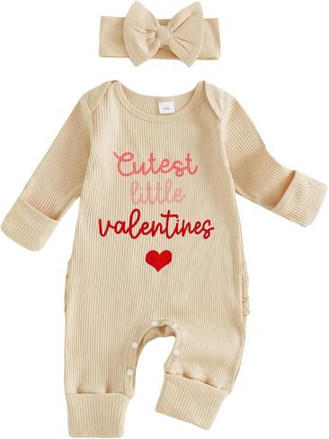 زي My First Valentine Baby Girl لحديثي الولادة على شكل قلب وأكمام طويلة بدلة رومبير لفصل الربيع ملابس للفتيات الرضع in Kuwait